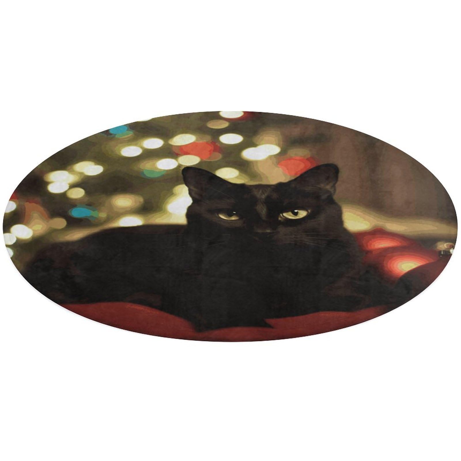 Tapis rond antidérapant et lavable en velours motif chat de Noël