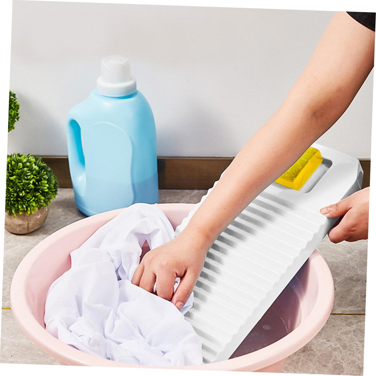 GARVALON Kunststoff Waschbrett für Wäsche zum Reinigen von Babybekleidung und Schals Robust mit Starker Reibungsstruktur für Camping und Reisen Weißes Abs Material