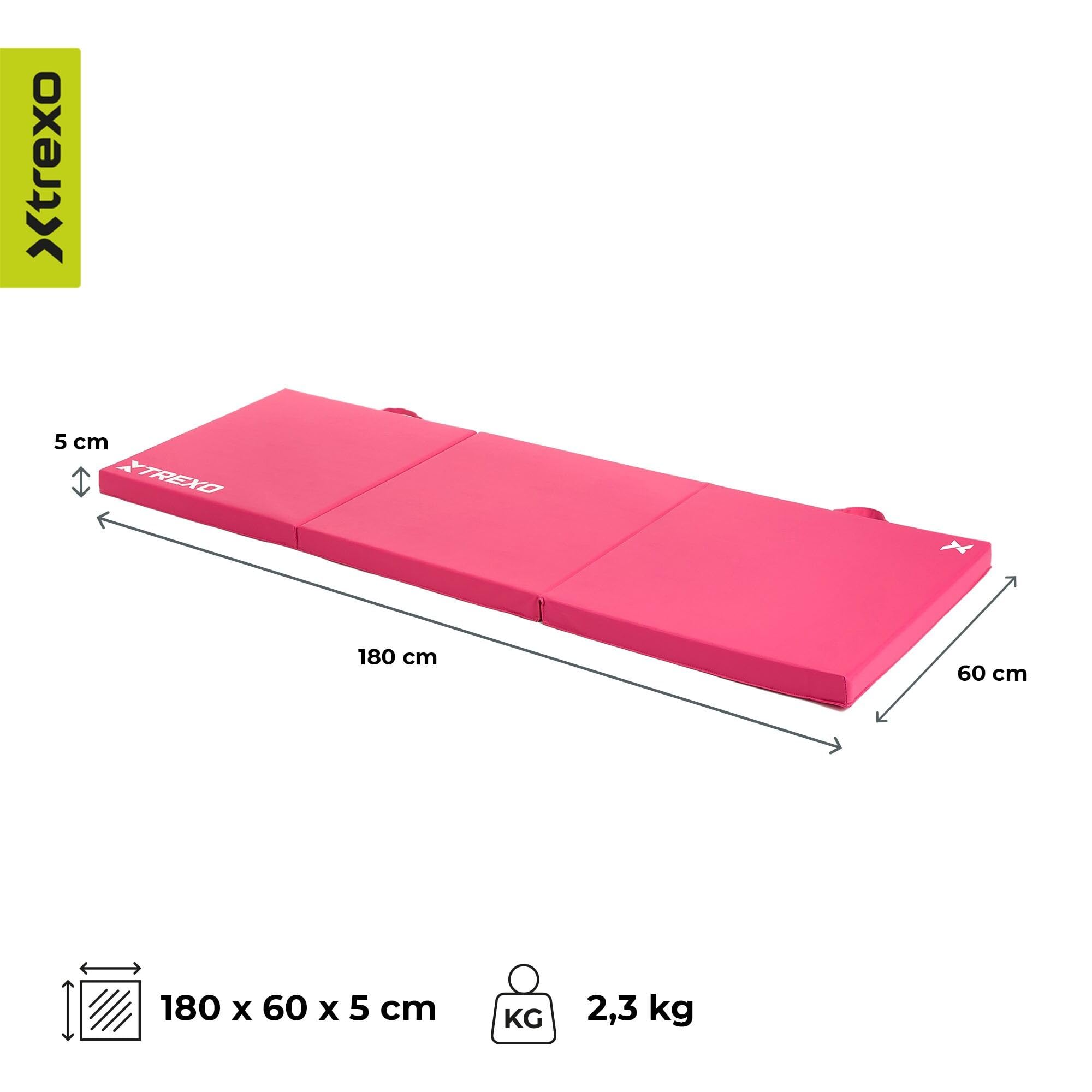 TREXO Colchón de gimnasia plegable 180x60x5 cm 3 piezas funda piel ecológica resistente abrasión espuma polietileno flexible