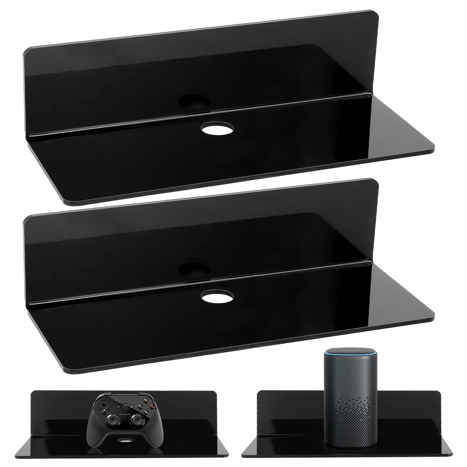 Photo 1 of * 3 SETS* DIGHEIGG Acrylic Floating Shelves, Small Wall Shelves Display Shelf for Wall Decor Storage Organizer, for Bathroom Kitchen Home, 2 Pack, Black