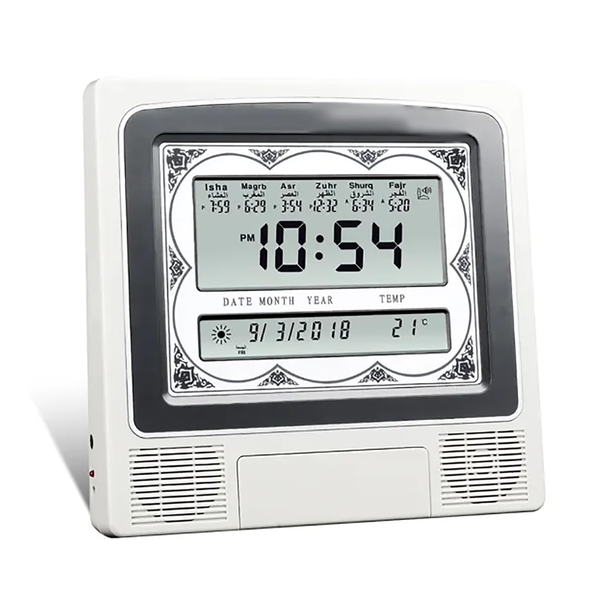 Orologio Azan,Allarme preghiera musulmana, Ora/Data/Temperatura/Calendario mohammediano/Calendario gregoriano Timer da preghiera Orologio da tavolo digitale Orologio da preghiera per casa ufficio