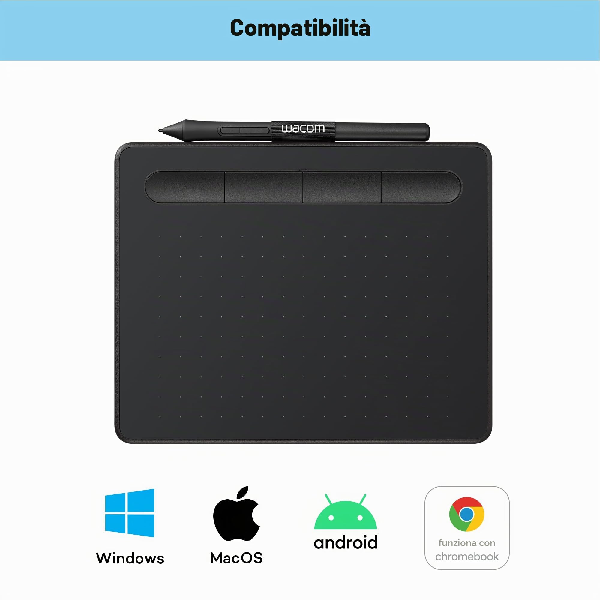 Wacom Intuos Small Tavoletta Grafica – Tablet con Penna per Disegno e Fotoritocco con Penna Sensibile alla Pressione, Nero – Ideale per Lavoro da Casa ed E-Learning