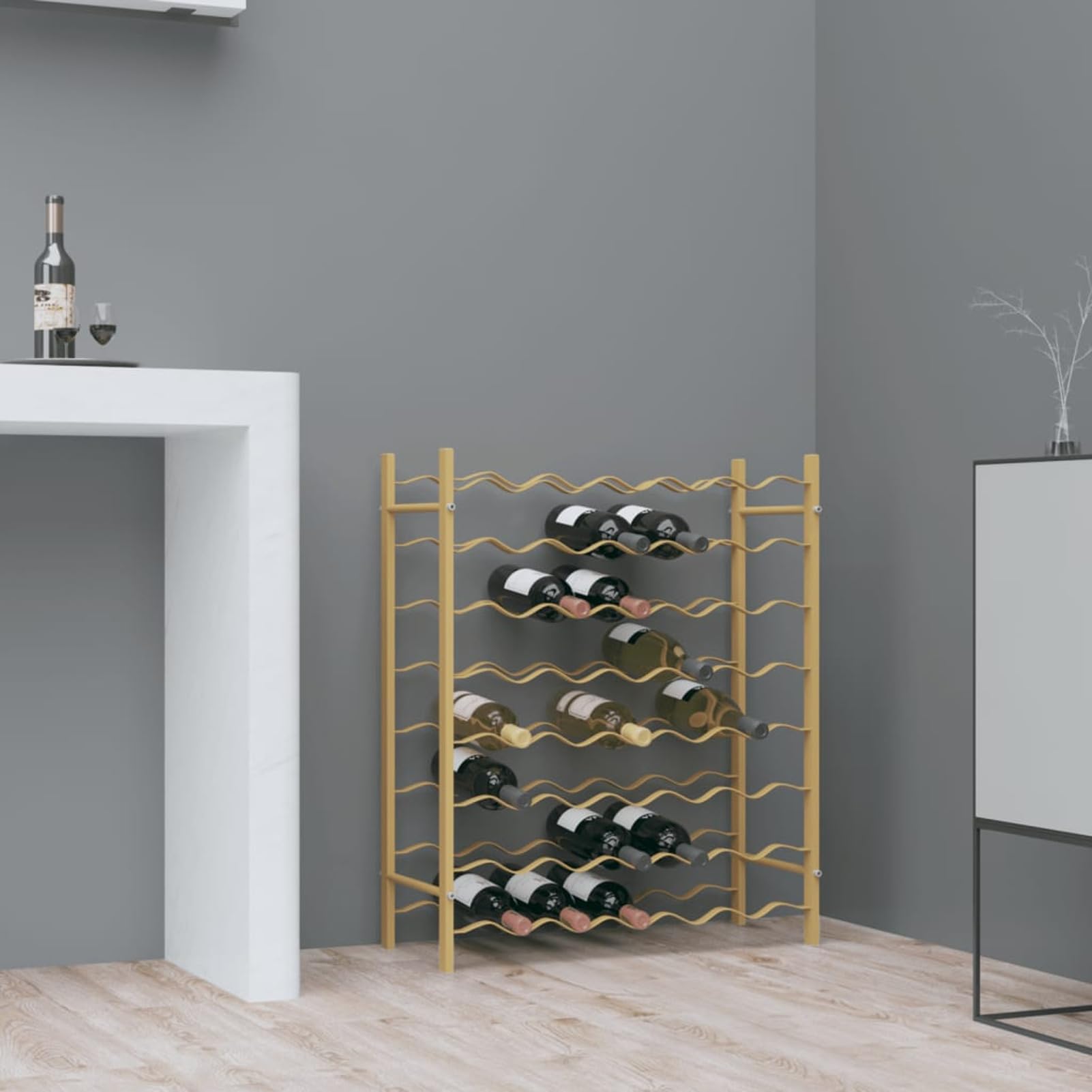 Gecheer Botellero para Vino de Pared metálico, diseño Original y Elegante Botellero de Pared para 48 Botellas de Metal Dorado