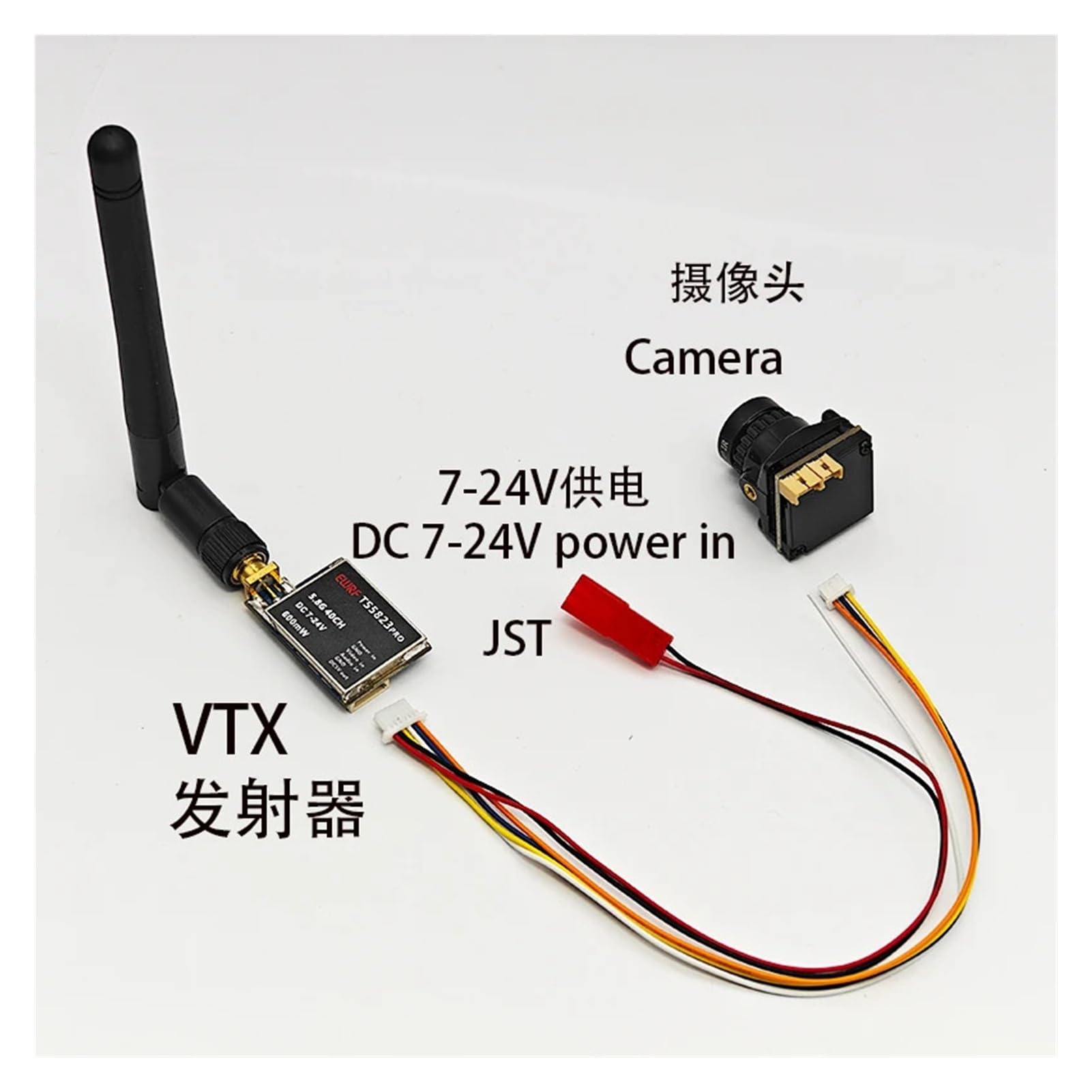 Set FPV TS5823Pro 600mW Video Trasmettitore 5.8GHz 40CH e CMOS 1/3 1800TVL Mini FPV Camera 2.1mm, compatibile con modello di drone da corsa RC