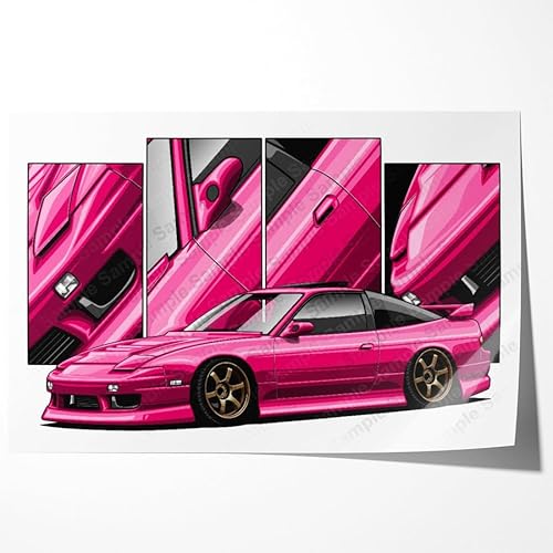 JDM USDM Import tuner Concept Rendering Fit For 180sx 240sx S13 Hatchback Art Drawing Drift Drifting Printed Poster Pink -  Tlccollections68