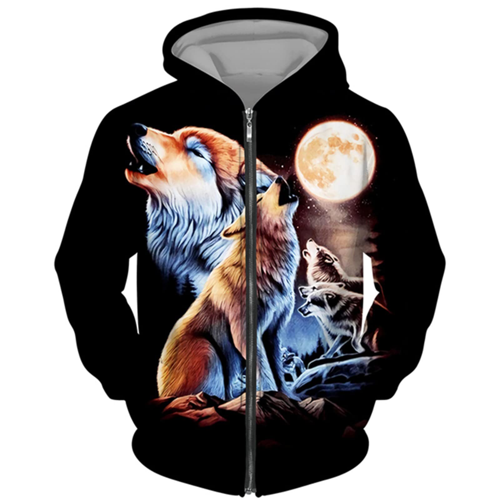Kewing Men's # 11 Zip Hoodie Animal Wolf 3D Printed Sweater Casual Pullover Hooded Sweatshirt