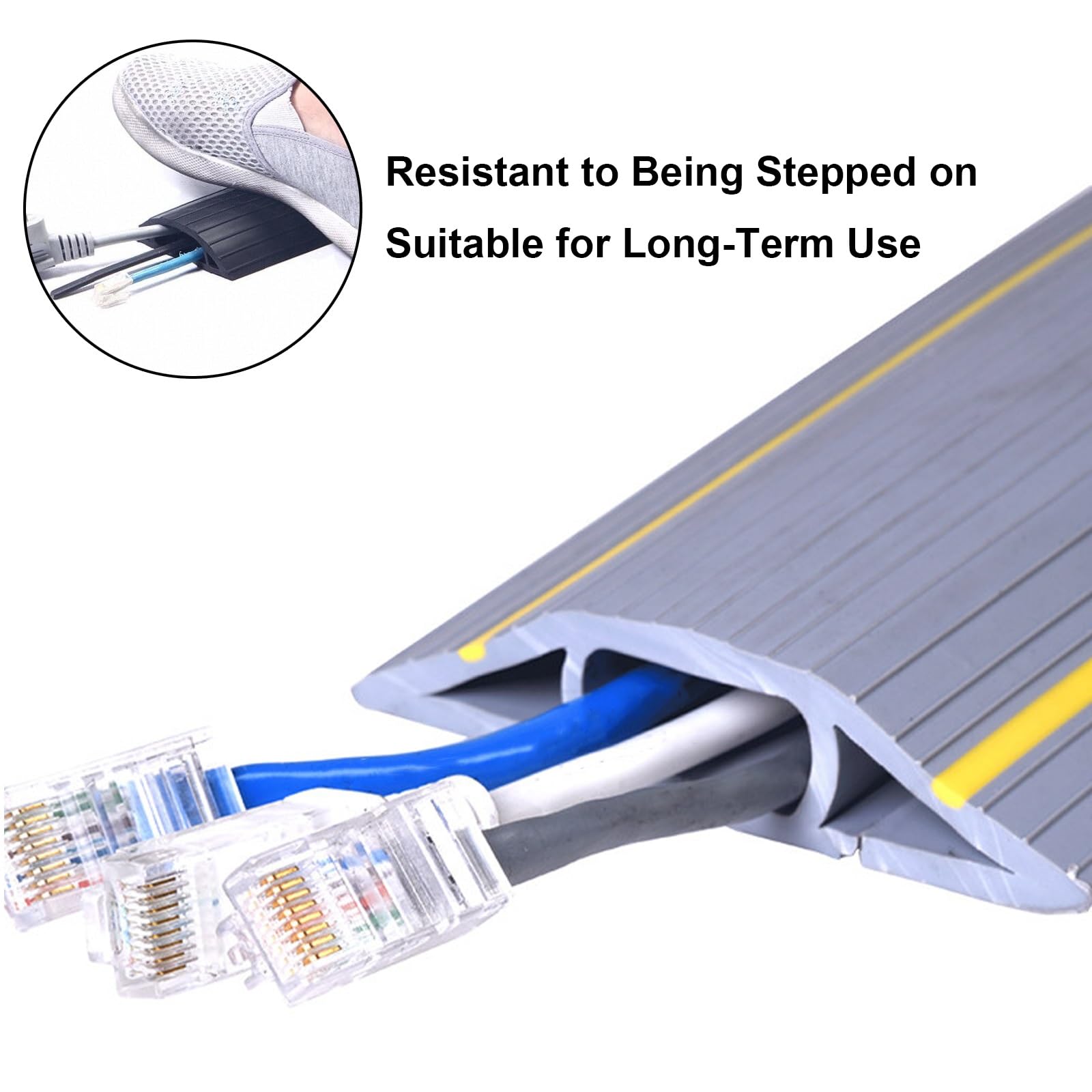 Pasacables Suelo de 100 cm, Ocultador de Canaleta Cables Suelo, Canaletas para Cableado de Goma, Prevenir Tropiezos, Cavidad para Cables: 2,2 cm (Ancho) X 1 cm (Alto)(Gray)