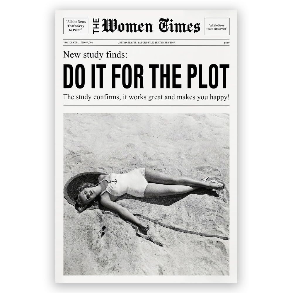 Black And White Wall Art Do it for the plot Beach Hot Girls Poster Vintage Newspaper Canvas Prints Trendy Retro Magazine Cover Aesthetic wall art for Bar Cart Girls Room decor 16x24inch Unframed