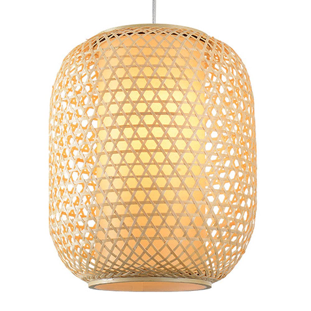 TCHAUSGZOZ Handmade Bamboo Rattan Chandelier - Bohemian Pendant Light for Living Room, Kitchen, Farmhouse, and Bedroom(35cm)