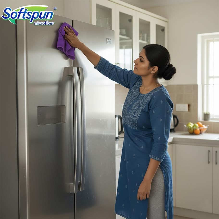 Image of SOFTSPUN Microfiber Cleaning Cloths 5pcs 40x40cms 340GSM Purple! Highly Absorbent, Lint and Streak Free Multi -Purpose Wash Cloth for Kitchen Car Window Stainless Steel Silverware.