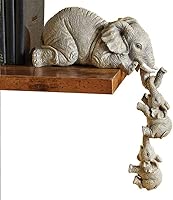 Collectable Elephant Shelf Sitter 3Pcs Set, Mother Elephant Hanging Baby Elephants on The Edge, Mantelpiece Decoration, Hand-Painted Resin Figurines for Home Decor Gift