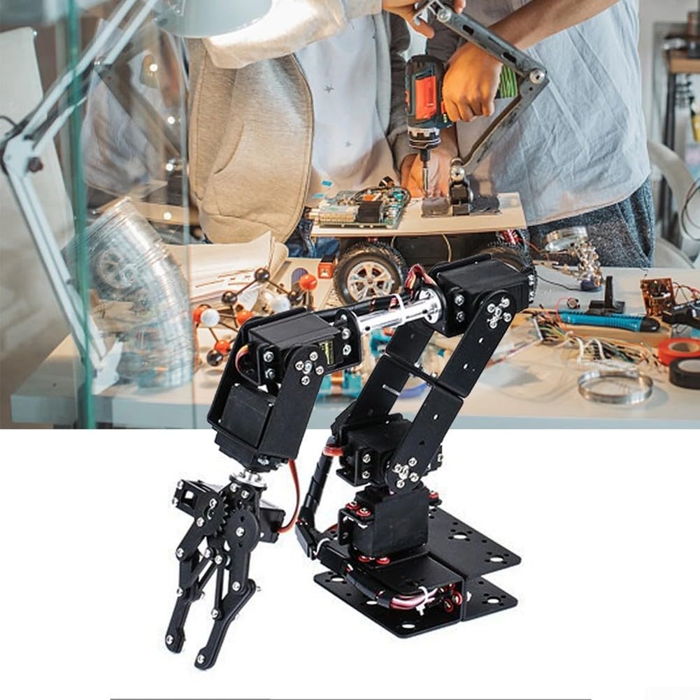 6DOF - Kit braccio robotico con 6 servi in metallo, 50,5 cm, manipolatore robot multiasse nero, set di montaggio fai da te per educazione STEM, progetti di ingegneria e allenamento per