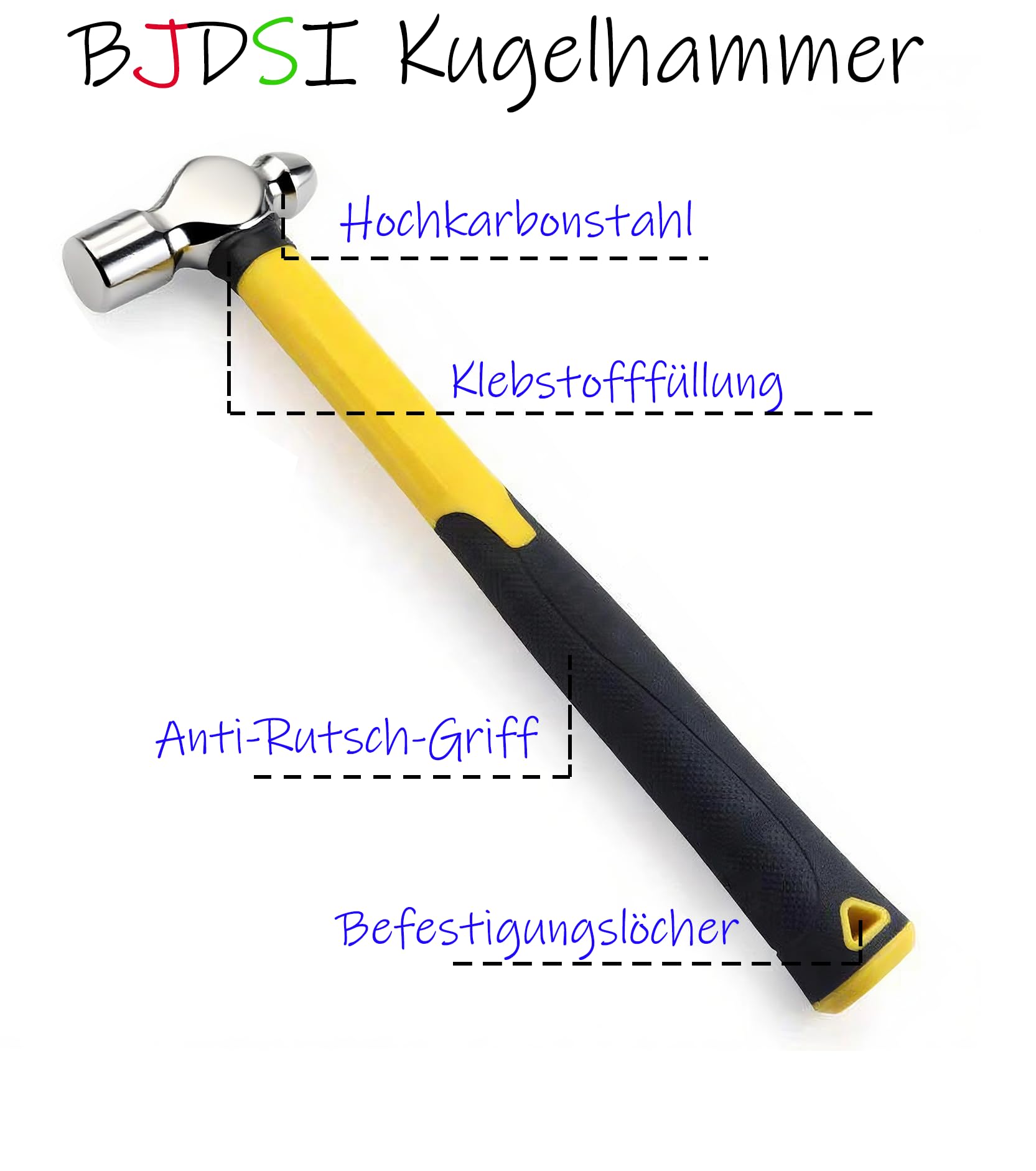 Kugelhammer 220g,Anti-Vibration,Rostschutz,Stoßdämpfender Kunststoffgriff.