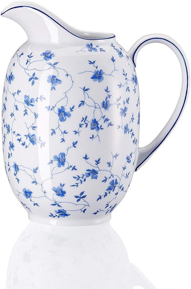 Arzberg Form 1382 Pitcher, Porcelain Jug, Water Jug, Milk Jug, Juice Pitcher, Blue Flowers, Porcelain, 1.25 L, 41382-607671-14500