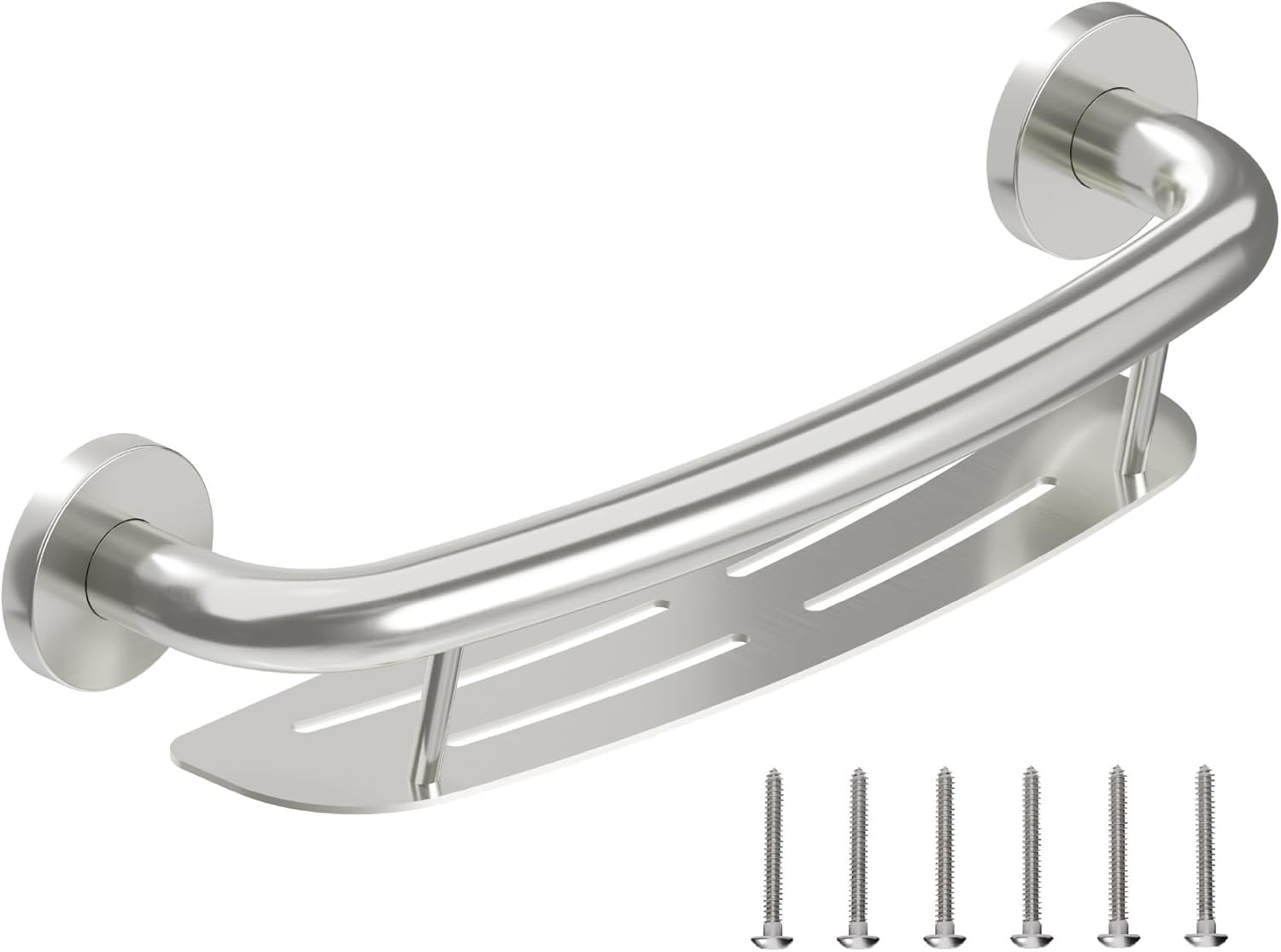 HEALTHCRAFT Plus 2-in-1 Shampoo Shelf and Grab Bar 16" inch, ADA Compliant, Wall-Mounted Bathroom Safety Grab Bar for Seniors, Supports up to 500 lbs in Brushed Stainless