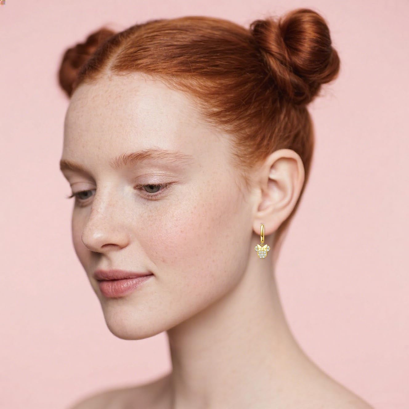 Mouse Bow Earrings Sterling Silver Gold Animal Cute Dangle Hoop Earrings for Women Hypoallergenic Cubic Zirconia Bow Knot Dangle Earring for Sister - Image 2