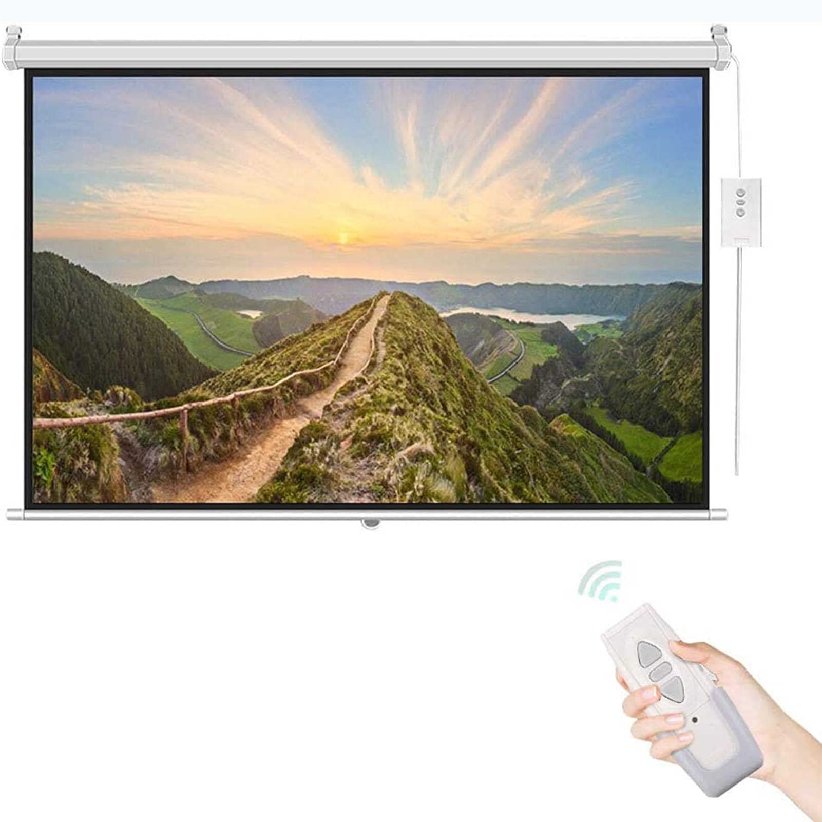 schermo di proiezione motorizzato, vivi il cinema a casa con lo schermo di proiezione motorizzato Full HD 3D da 60" - Schermo montabile a parete o a soffitto - con telecomando.
