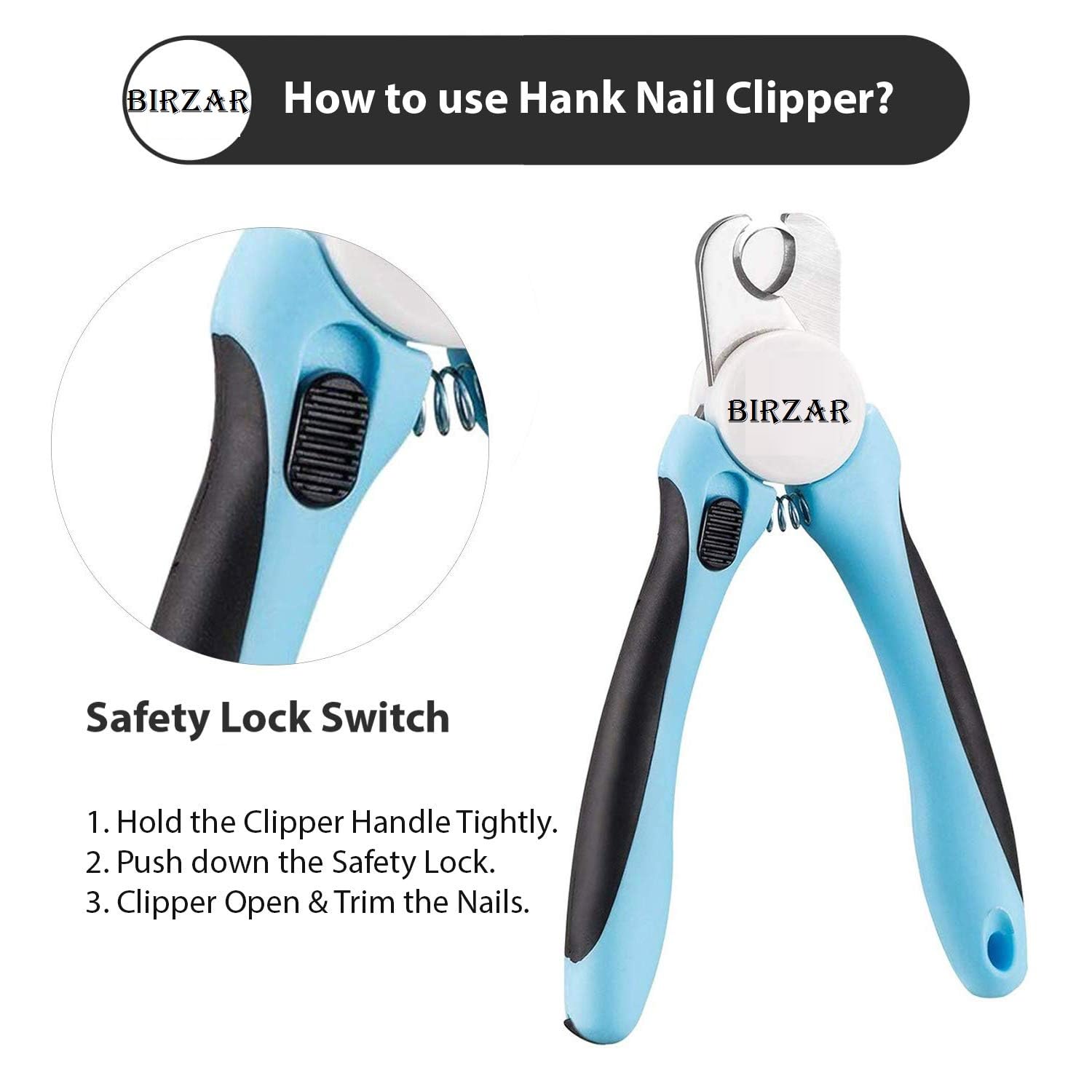 BIRZAR Dog Nail Clipper - Pet Nail Trimmer - 3.5mm Sharp Blade - Avoid Overcutting - Safety Gaurd Button - Nail Filer - Nail Cutter for Dogs & Cats (Basic Model) 1