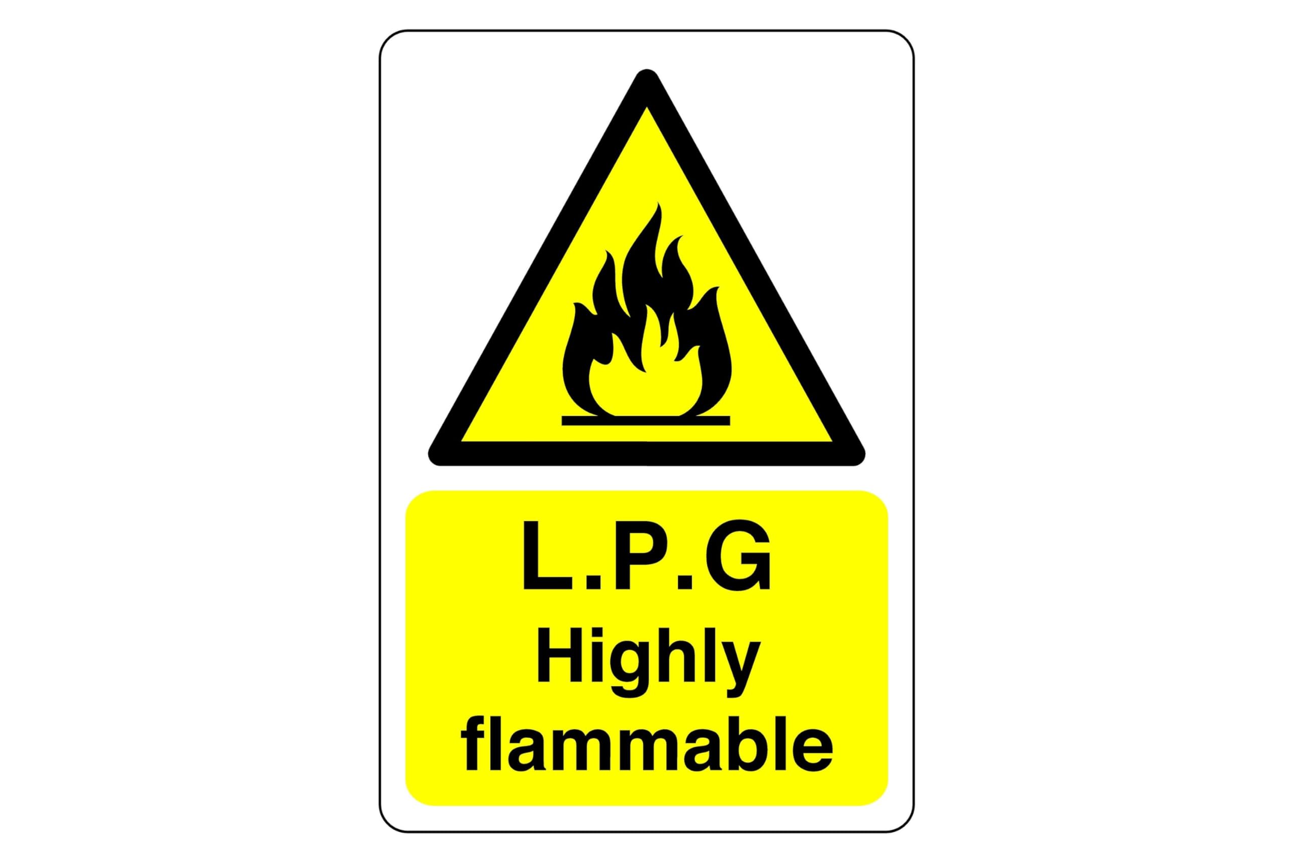 L.P.G highly flammable sign- 3mm Aluminum Dibond high-visibility and durability for indoor/outdoor usage (300mm x 200mm) Ensures Safety Within 7m Viewing Distance.