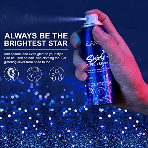 Shiny Body Glitter Spray, Temporary Shimmery Spray For Skin Face Hair Clothing, Quick-Drying Long-Lasting Silver Highlight Powder Spray For Women Festival Rave Stage Makeup Prom (2.11Oz/60Ml) #TOP1