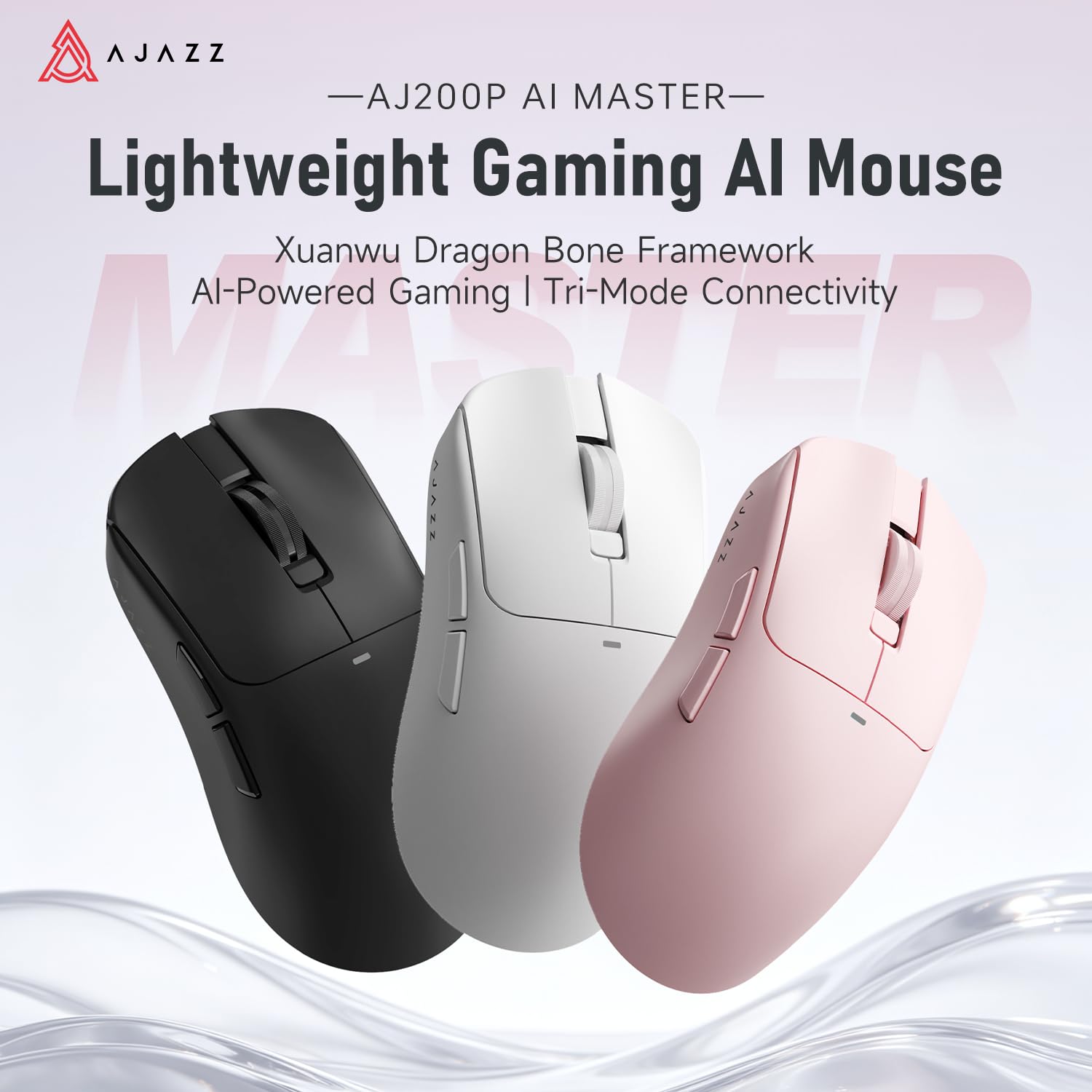 A.JAZZ AJ200P AI MASTER Wireless Gaming Mouse with Magnetic Charging Dock, PAW3955 Sensor, Up to 80000 DPI, NearLink BS2826 IC, Dual 8000Hz, AI-Powered Voice Control, AI Game Coach, for PC/MAC, White
