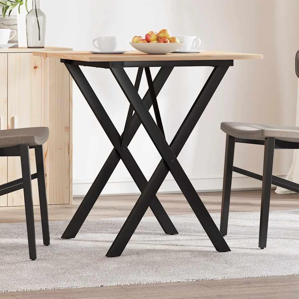 Mesa de comedor con estructura en X, 70 x 70 x 75 cm, madera maciza de pino y acero, mesa cuadrada estable con tablero robusto para alimentos y bebidas