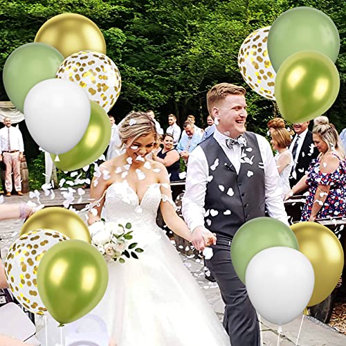 Image of Green Gold Balloons Set, 60PCS Sage Green White Balloons, 12Inch Retro White Latex Balloons Metallic Green Gold Helium Balloons Birthday Party Decoration for Birthday Wedding Baby Shower Supplies