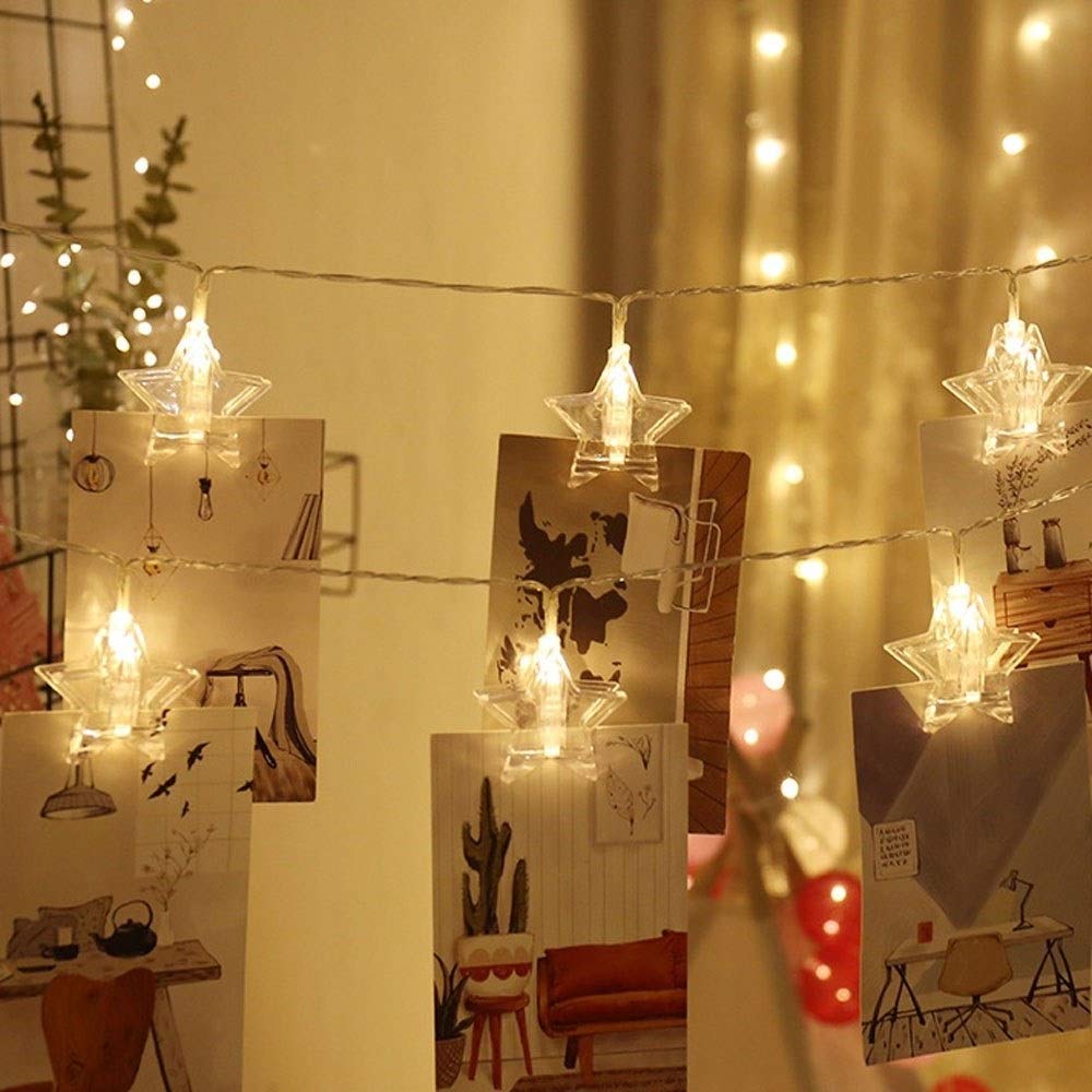 Guirlande Lumineuse LED extérieur et intérieur, Clip Photo, étoile à Cinq Branches, boîte à Piles, veilleuse, éclairage d'extérieur, décorations de Vacances, lumières suspendues, Patio, Convient Noël