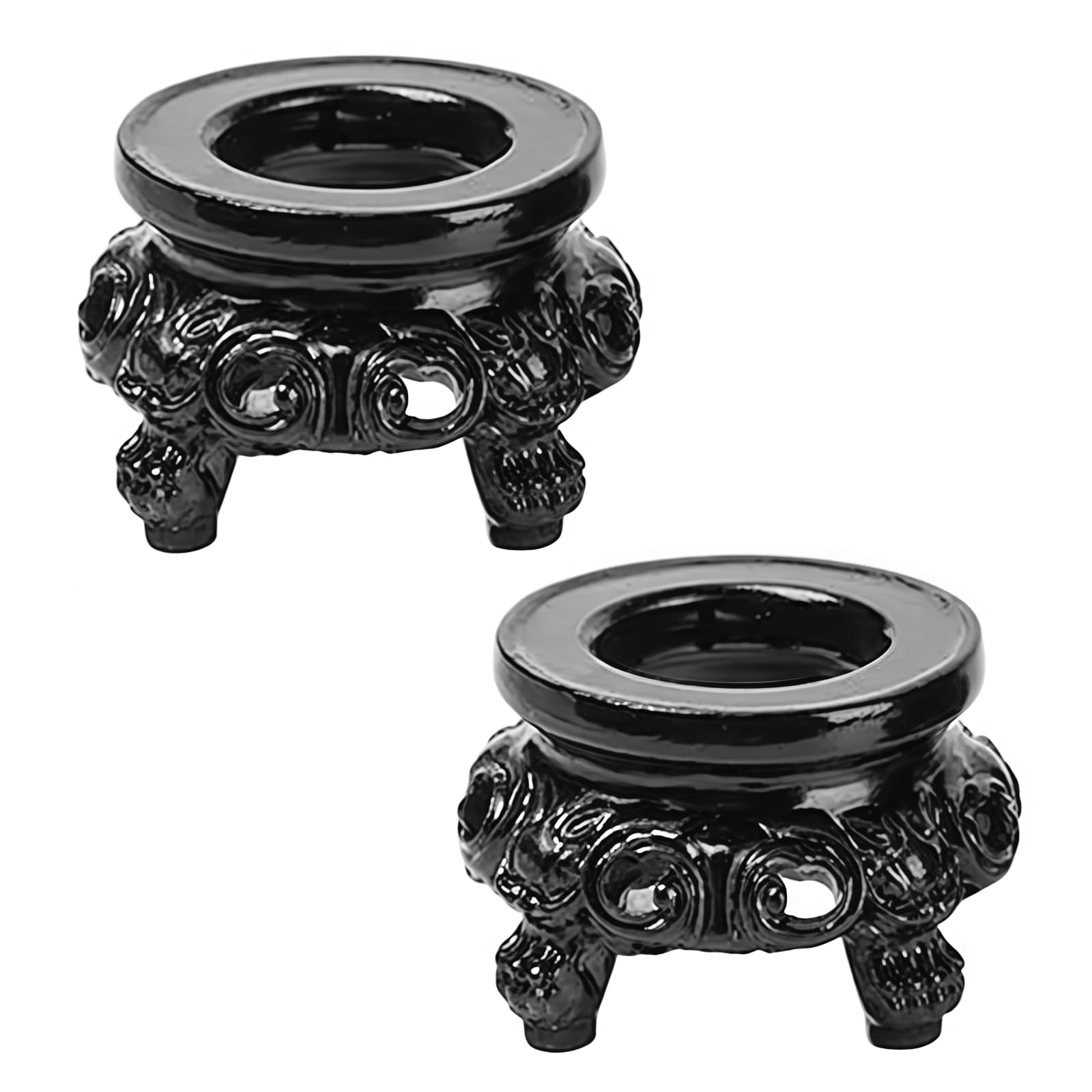 Cldaisy Black 2Pcs Wooden Display Stand For Crystal Sphere Quartz Ball Holder Hollow Wood Stand Base For Crystal Ball Sphere Globe Stone Decoration Display Pedestals