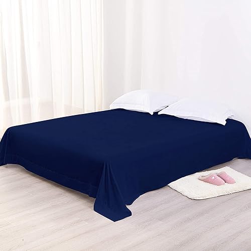 Miniatura 2 de Sábana encimera tamaño King, 1 pieza, color azul marino, sábana encimera suave de 100% algodón natural de 600 hilos satinados, suave y transpirable,