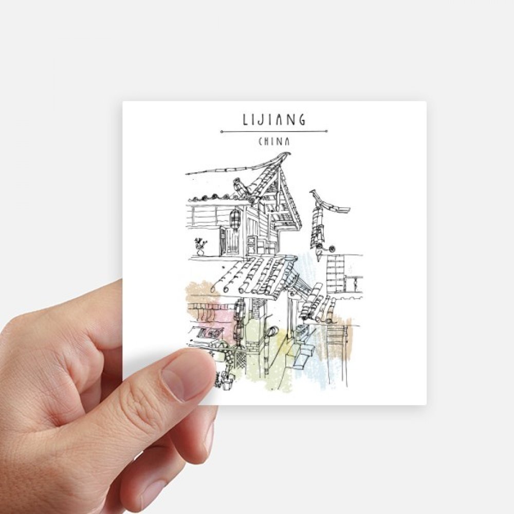 Sticker carré Rue de Lijiang 10x10 cm, lot de 8 autocollants multicolores pour déco et bagage
