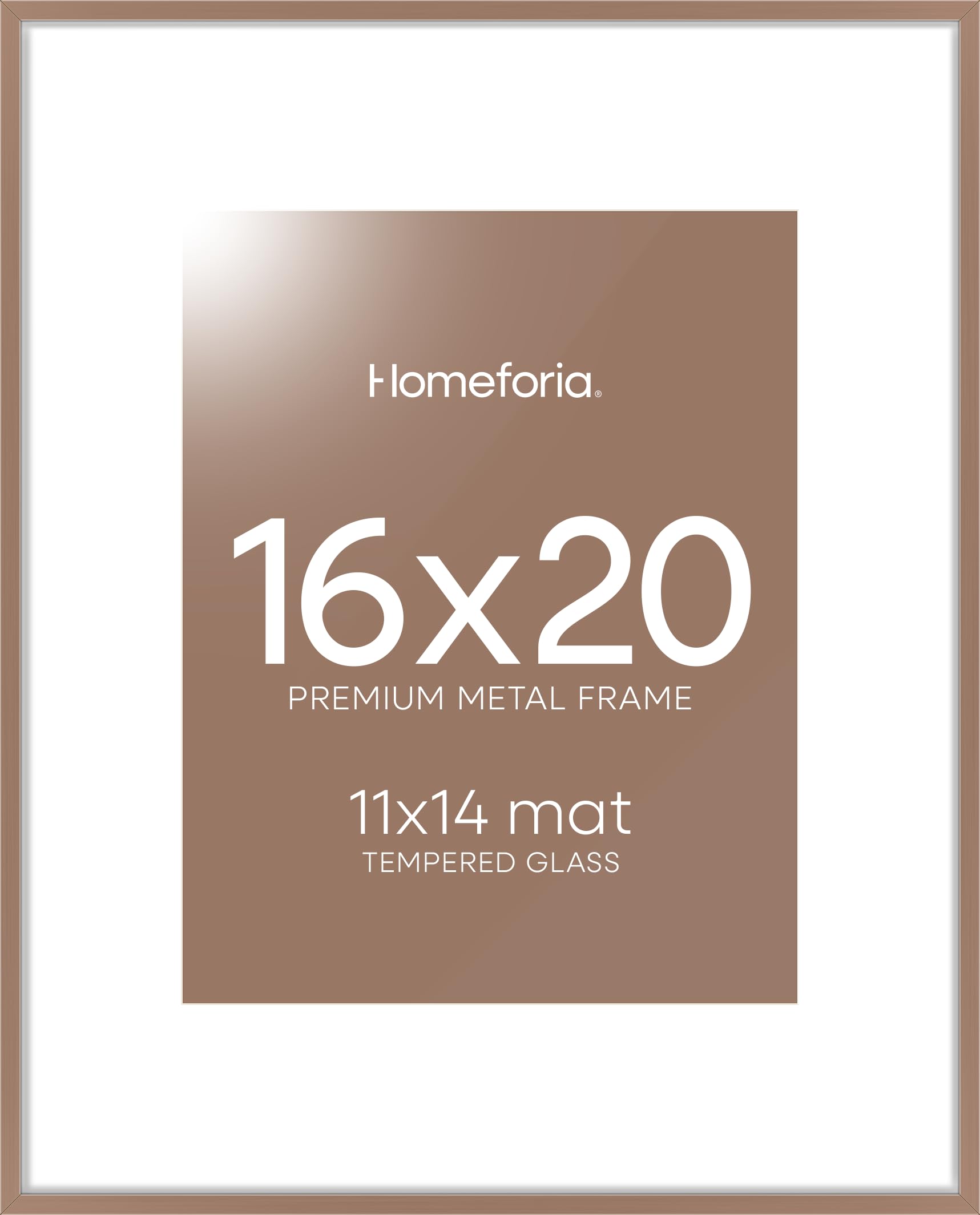Homeforia 16 x 20 Picture Frame Mocha, High End Metal 11x14 Matted for 16x20 Frame, 16 x 20 Mocha Poster Frame with Mat 11 x 14 inch Photo, 20x16 Thin Hanging Frame, Tempered Glass, Wall Kit, Set of 1