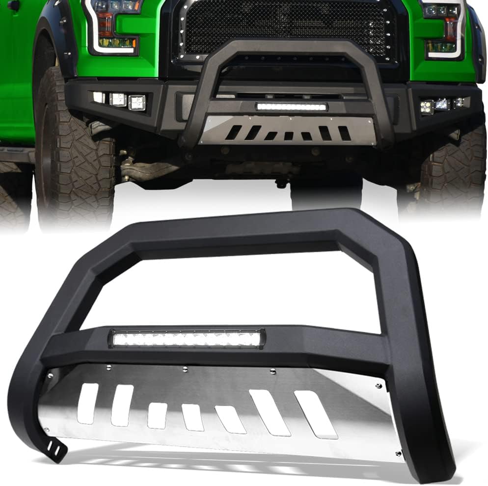 Stehlen 642167834649 Compatible with 2021-2024 Chevy Tahoe/Suburban Advance Series Aluminum LED Bull Bar - Matte Black/Brush Aluminum Skid Plate