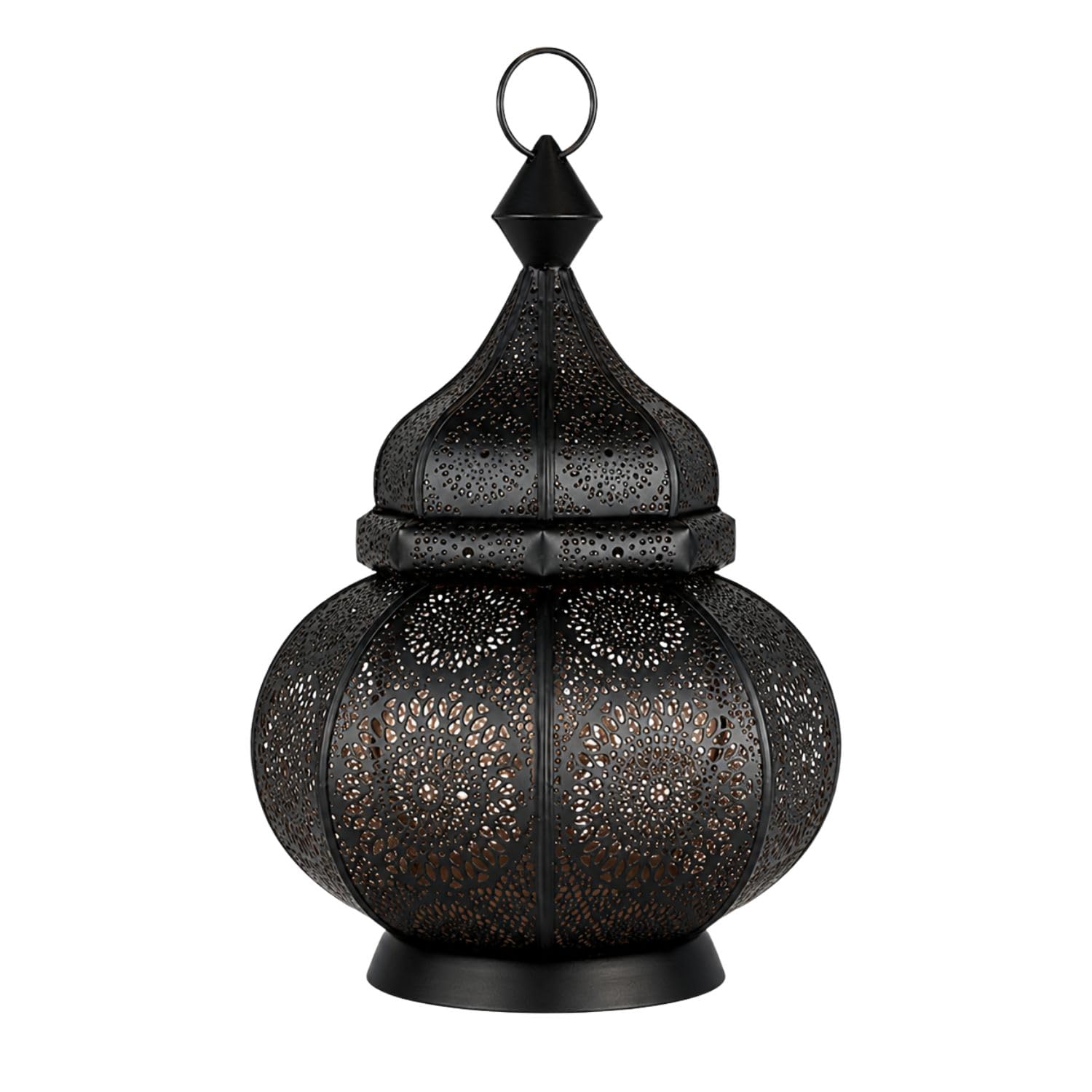 Farol portavelas Oriental de Metal - Candelabro para el jardín - Decorativo para la Mesa - Ziva Negro - transmite Buen Ambiente - Pasa un Buen rato en el jardín