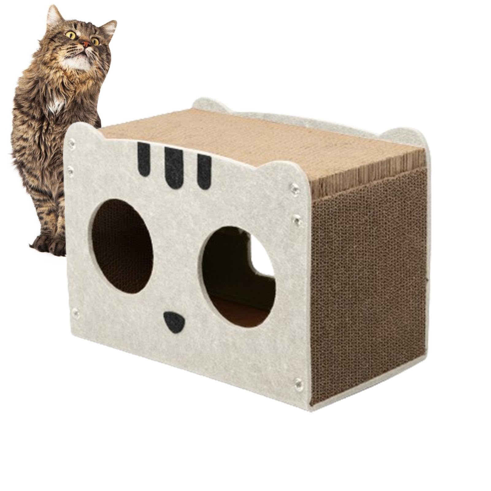 Casetta tiragraffi in cartone | Scatola da gioco staccabile per gatti | Letto tiragraffi per gatti da interni, scatola per gatti in cartone ondulato staccabile | tiragraffi per gatti da interni, scatola per gatti in cartone ondulato staccabile
