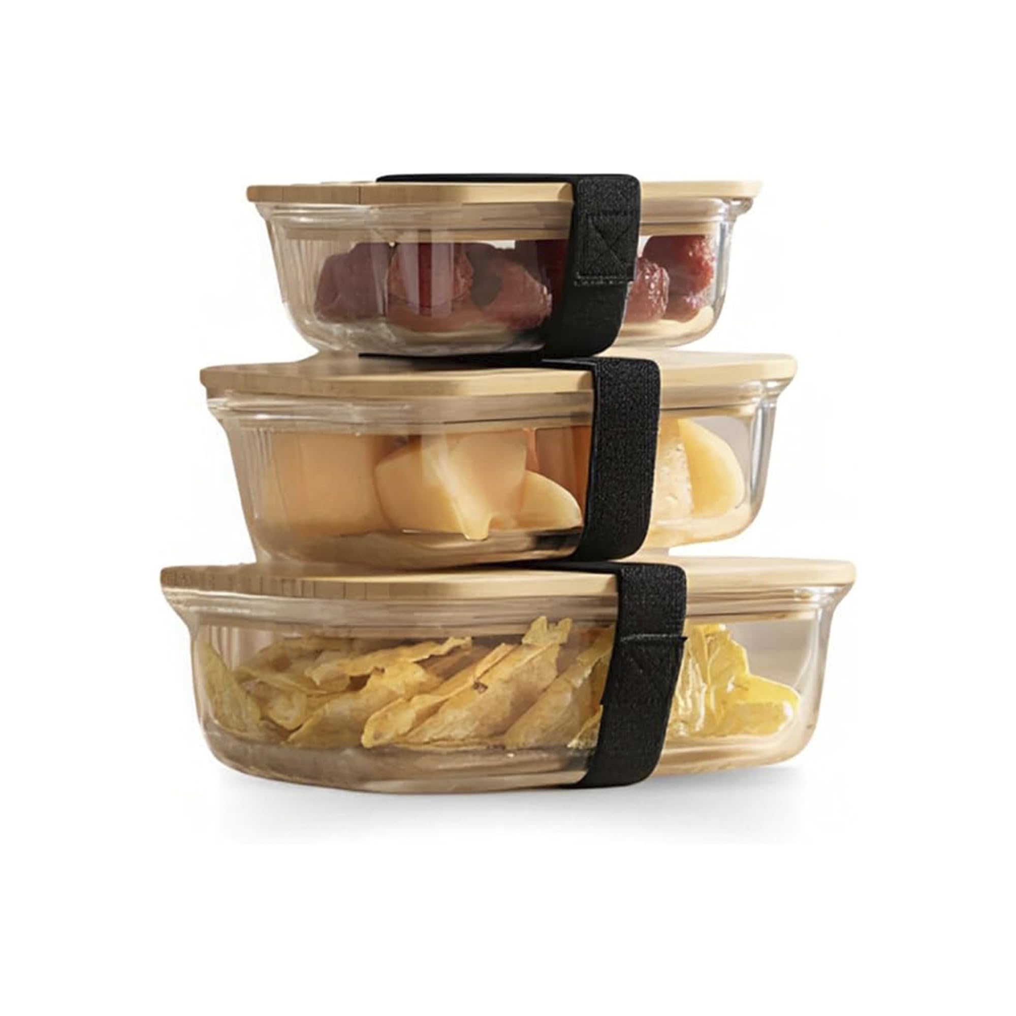 Houszy Transparent Set Of Rectangular Glass Food Containers With Bamboo Lids – Borosilicate Glass Meal Prep Storage – Airtight, Oven & Microwave Safe – 370Ml, 640Ml, 1050Ml Size 3