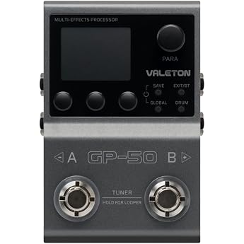 Valeton GP-50 multi effects pedal Black | Multi-effect processor with 100+ HD effects, NAM and IR loader, 1.77 inch colour di