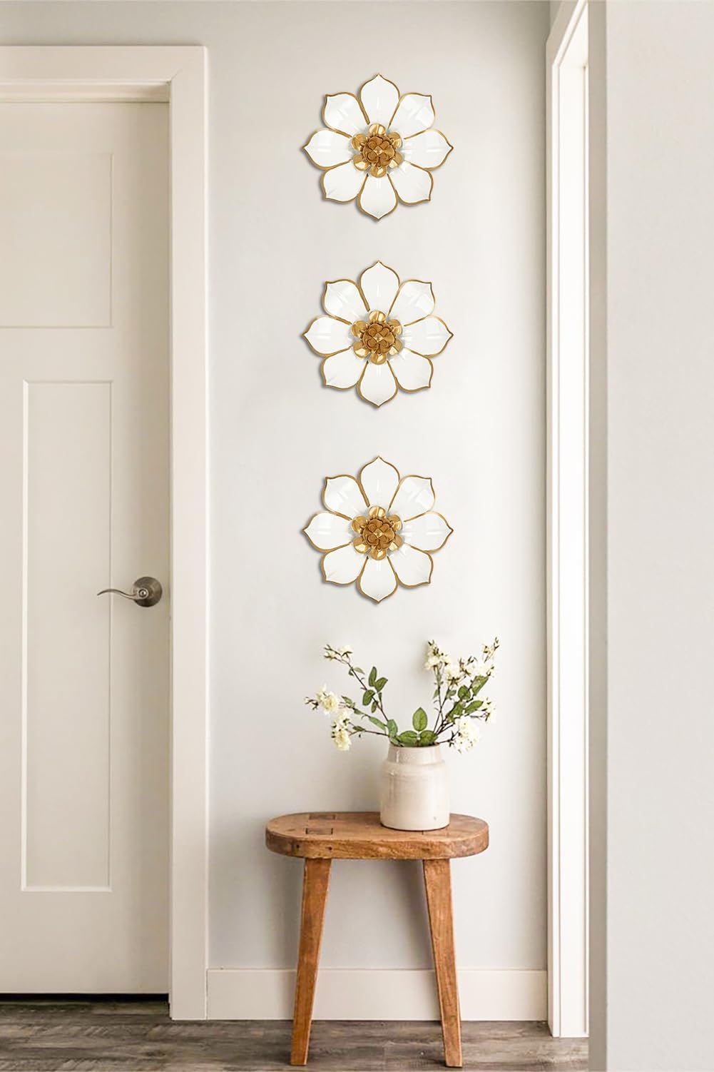 Arborus 3 pezzi da 24,9 cm in metallo oro bianco arte da parete 3D moderna decorazione da parete fiori opere d'arte in metallo per camera da letto soggiorno decorazione da parete domestica