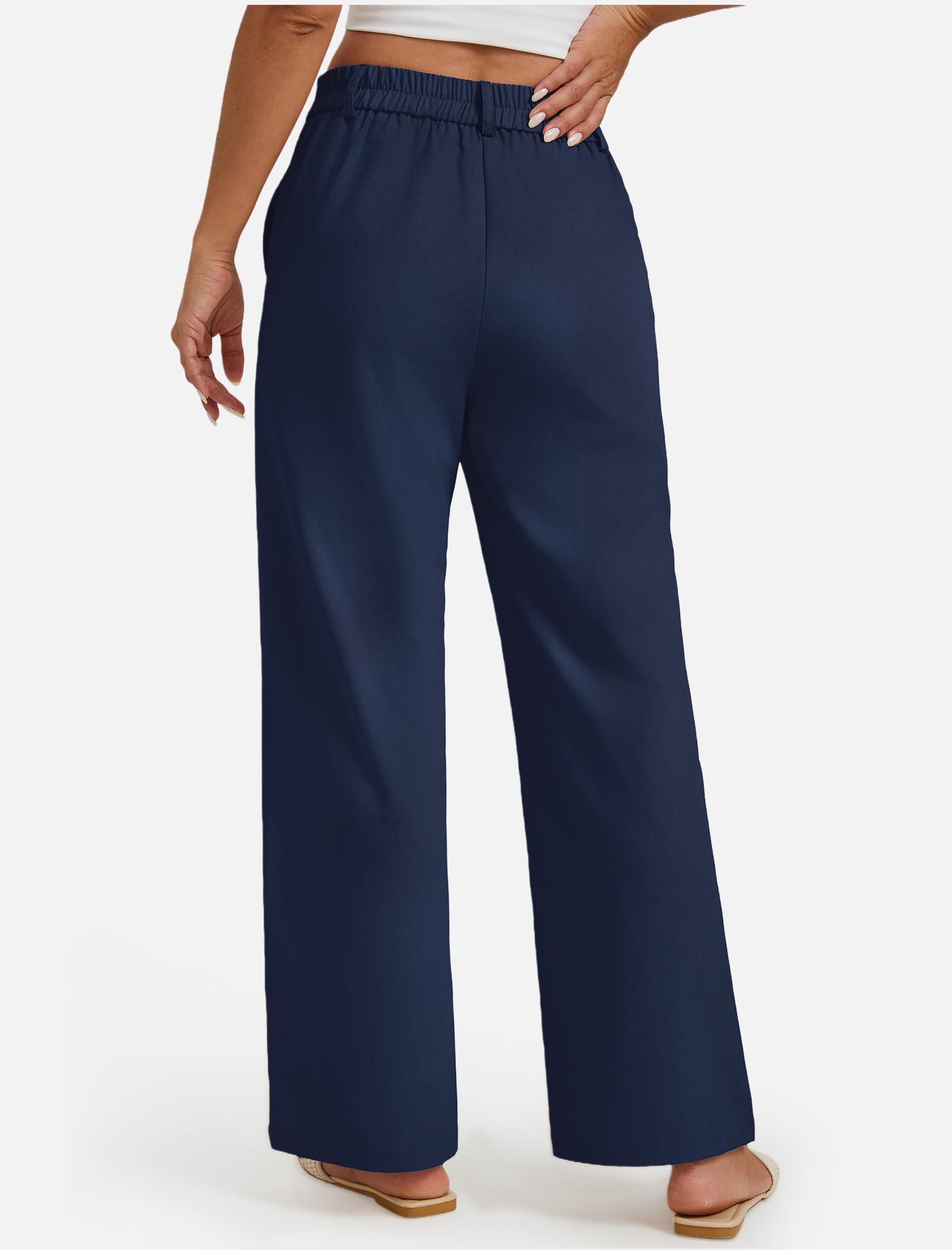 Enmain Pantalon Lin Femme Jambes Larges Bureau Pantalon Taille Haute Décontracté Coton Costume Pants avec Poches