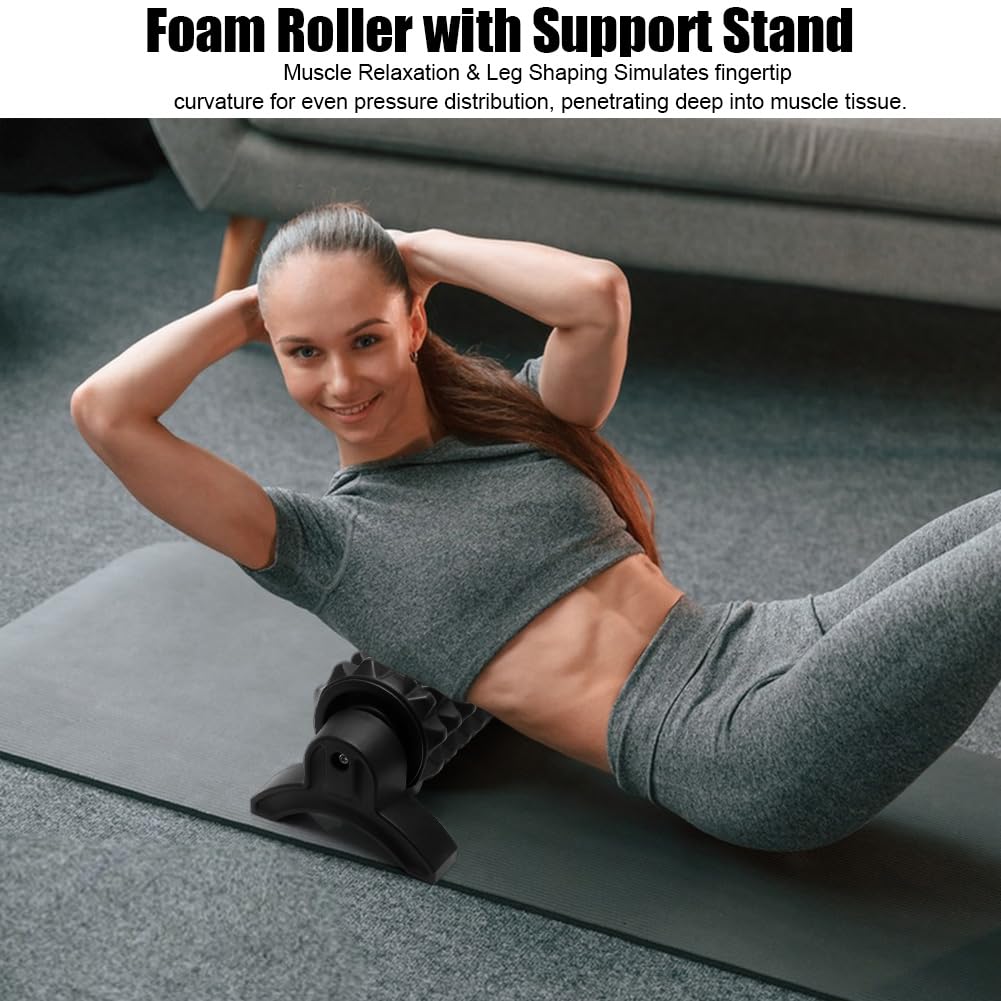 Rouleau de fascia avec texture 3D - 53 cm - Avec support - Pour dos et jambes - Dureté moyenne - Pour étirement du corps, récupération, entraînement et tissus profonds