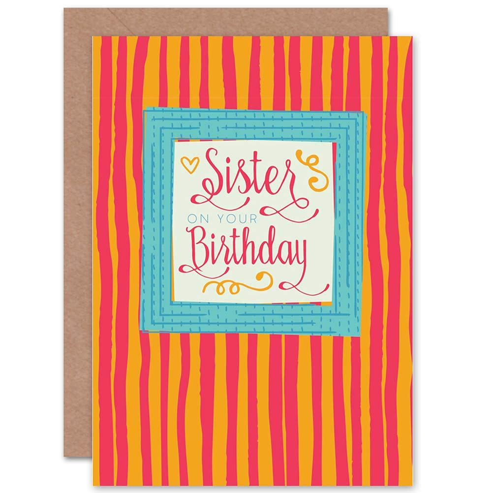 Wee Blue Coo CARD BIRTHDAY HAPPY SISTER STRIPED RETRO STAMP DESIGN GIFT