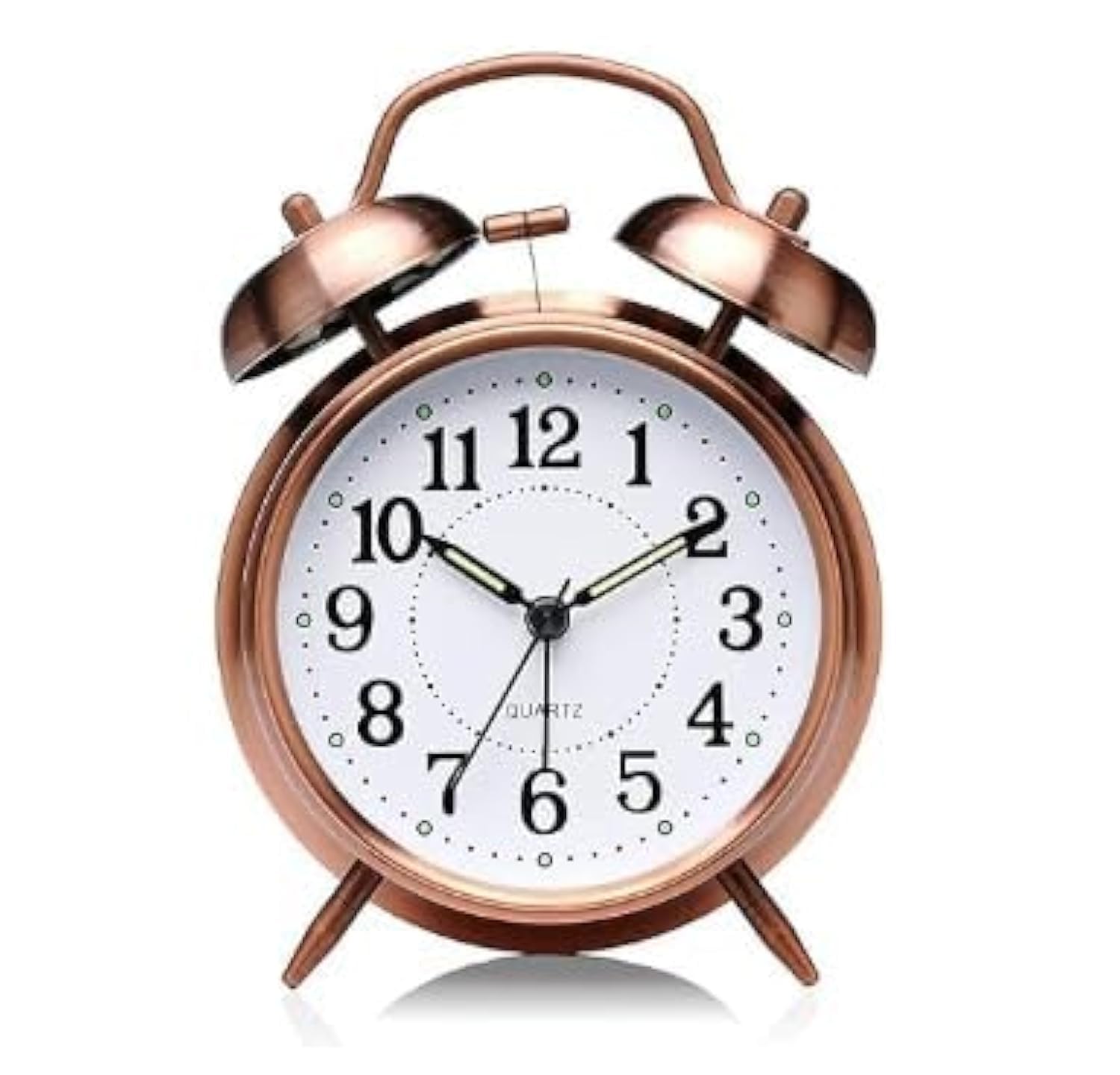 ARUNAI STAR Vintage Twin Bell Table Alarm Clock with Night LED Light Heavy Slippers Extra Loud Alarm Clock Ideal for Student and Kids Bedroom (Copper) Analog