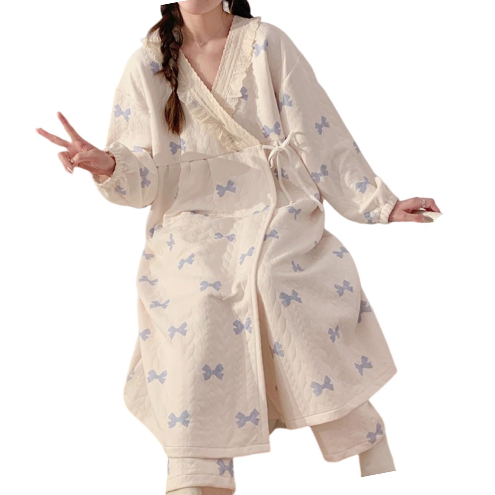 Conjunto de pijama de maternidad de invierno de algodón suave con capas térmicas para el embarazo, cómodo, vestido de noche suelto, ropa de dormir para el hogar, ropa de descanso de algodón