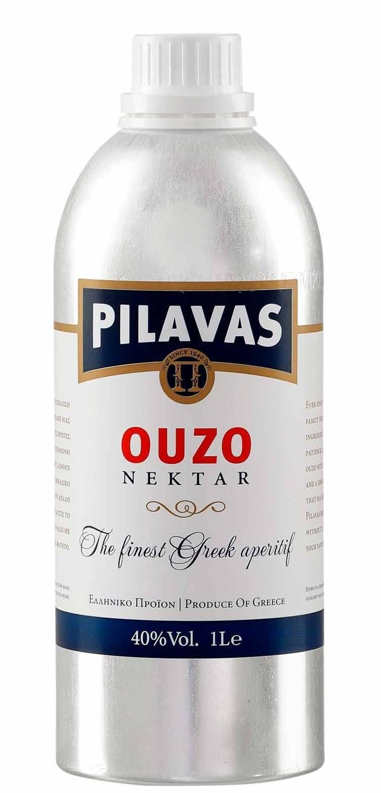 Ouzo Nektar Pilavas 40%-Vol. in einer neuen 1-L-Aluminium-Flasche
