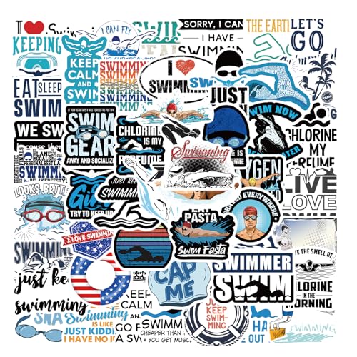Jiiajnn 50 Pcs Swimming Stickers, Vinyl Waterproof Sports Stickers, Modern Decorative Laptop Decals