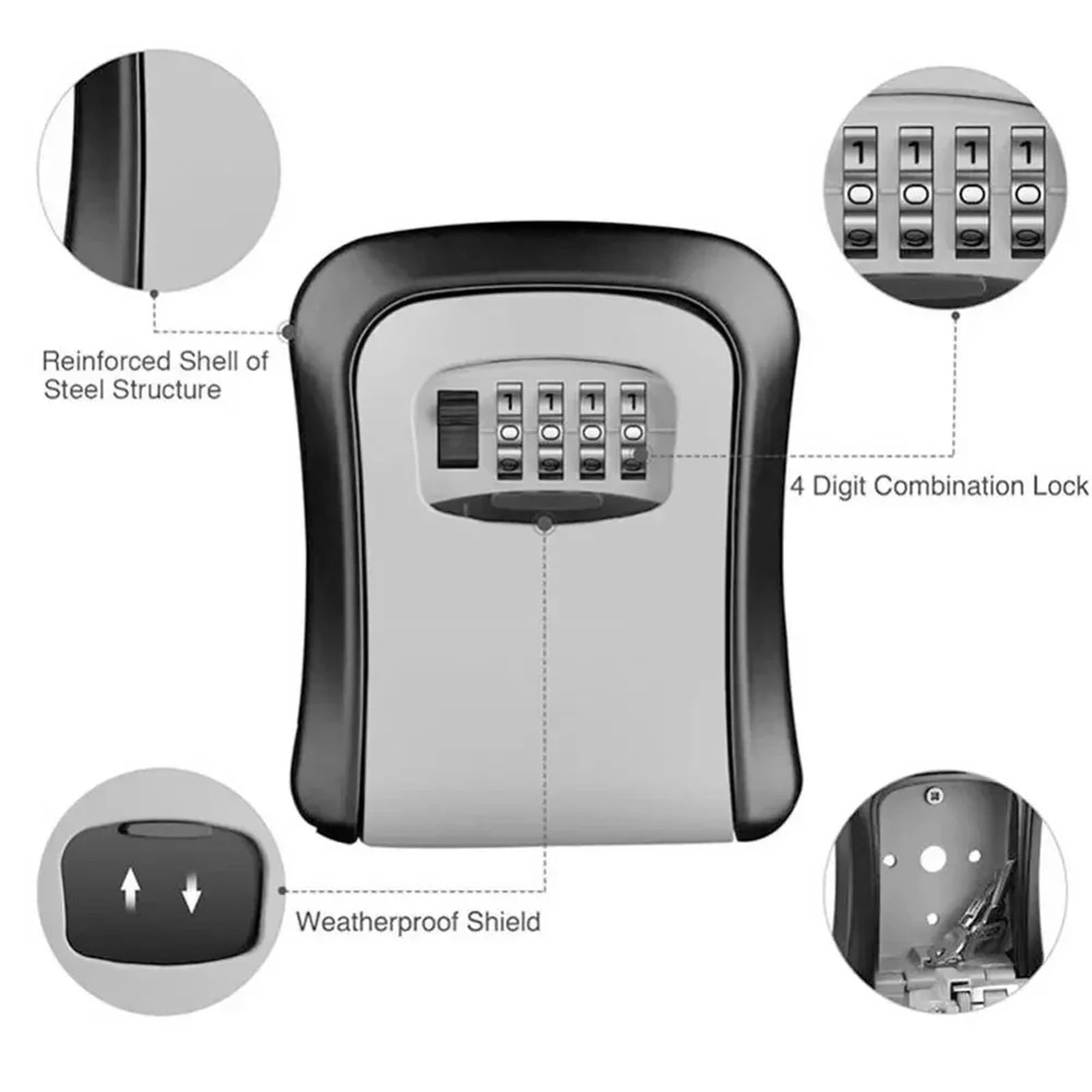 Caja fuerte impermeable para montar en la pared con llave y cerradura de 4 dígitos, armario secreto para exteriores (2 unidades) Securi mejorado para objetos de valor