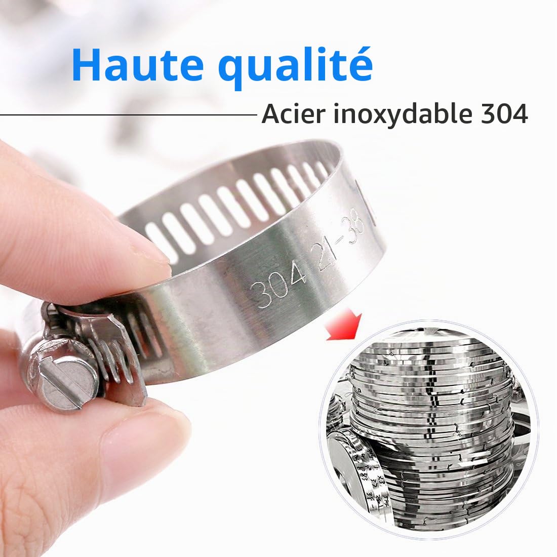 Swpeet 60Pcs assorties de tailles Kit de brides de tuyau, 304 acier inoxydable réglable 6-38mm gamme vis à vis pince de tuyau parfait pour la plomberie, automobile et Applications mécaniques