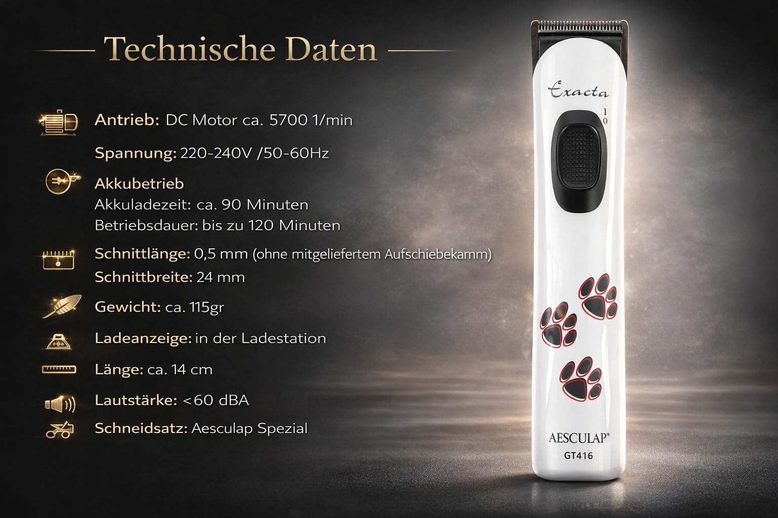 Aesculap Exacta Hundeschermaschine Hundetrimmer Pfotentrimmer + Tasche | Präzise Hundeschermaschine für Pfoten, Gesicht, Ohren und Feinarbeiten. Ideal für Hunde. Made in Germany. 43528