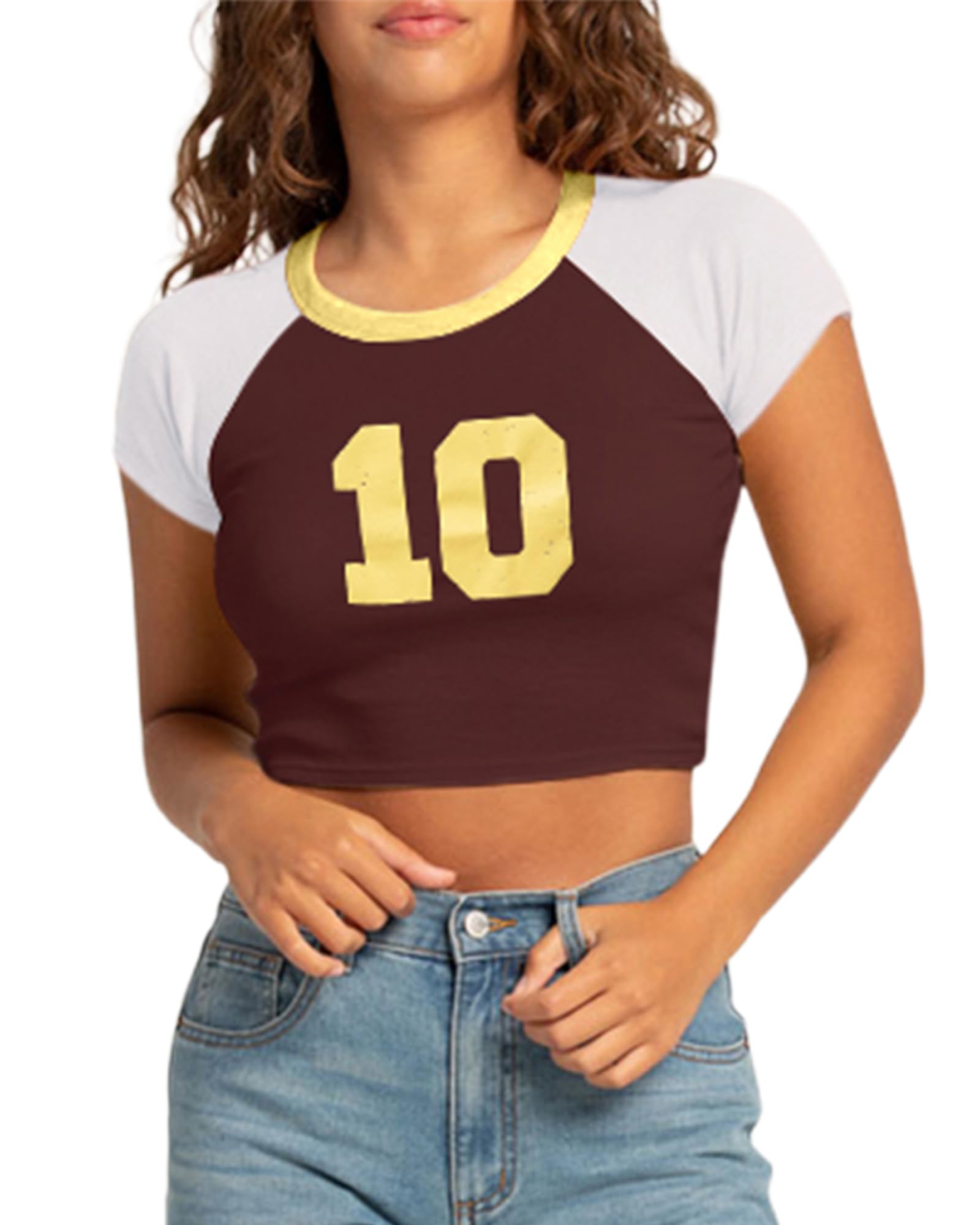 WBDWWTD T-Shirt da Donna Estiva Y2K Crop T-Shirt da Bambino con Numero Grafico Girocollo Top T-Shirt Vintage Blokecore per Ragazza Adolescente Streetwear estetico