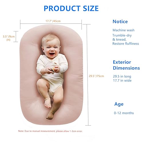 Miniatura 5 de Tumbona para recién nacido, almohada nido de bebé para dormir en la cama, tumbona para recién nacidos para niños y niñas de 0 a 12 meses, color rosa